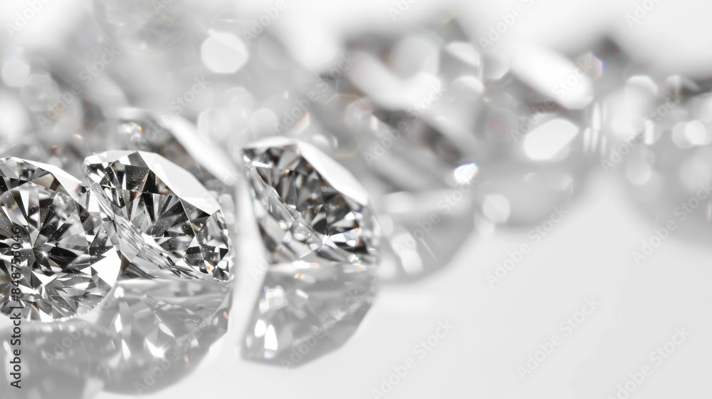 Expensive cut diamonds on white background with reflections plenty of space for text Expensive cut diamonds on white background with reflections plenty of space for text