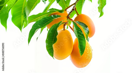 Fresh mangoes, isolated on a white background. photo
