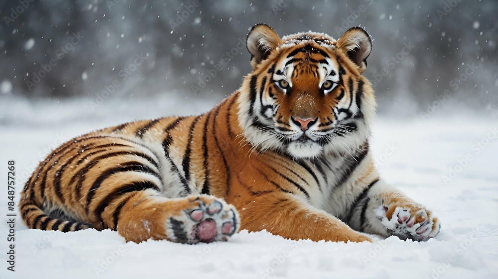 Obraz premium tiger in snow copy space ganrative.ai