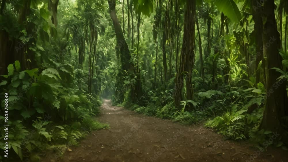 Walking Through Lush Greenery on a Dirt Path in a Tropical Rainforest Walking Through Lush Greenery on a Dirt Path in a Tropical Rainforest