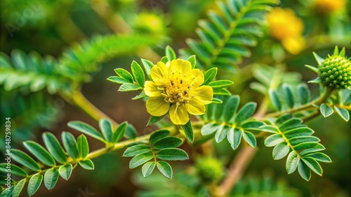 Gokshura Tribulus terrestris herb isolated on background, Ayurveda, natural remedy, medicinal plant photo