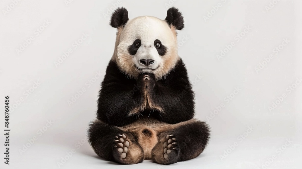 Black & white Panda on hind legs, paws on ground, looking at camera Black & white Panda on hind legs, paws on ground, looking at camera