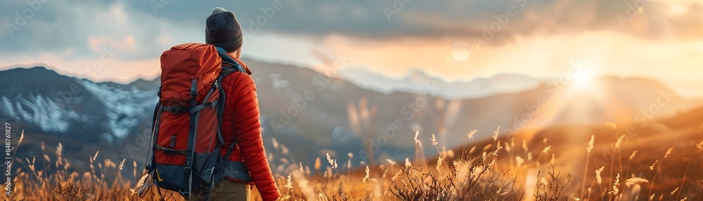 Fototapeta premium Plus size Person Embracing the Beauty of Nature on a Scenic Hike in Comfortable Outdoor Gear