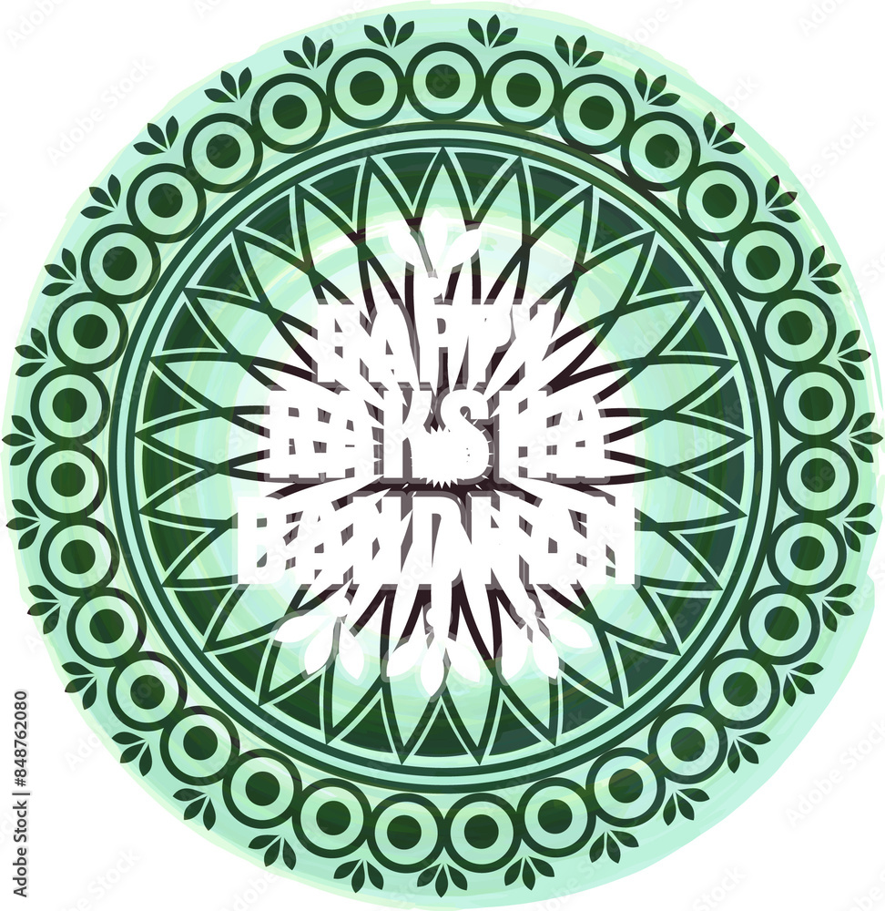 Happy Raksha Bandhan Text on Green Mandala Pattern and Png Background, Greeting Card Design. Happy Raksha Bandhan Text on Green Mandala Pattern and Png Background, Greeting Card Design.