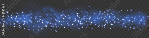Blue glittering dots, particles, stars magic sparks. Glow flare light effect. Blue luminous points. Vector particles on transparent background. 