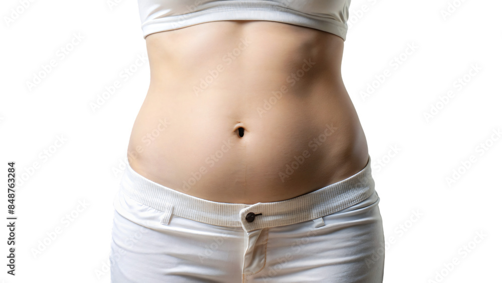 A person in jeans showing off a belly figure A person in jeans showing off a belly figure
