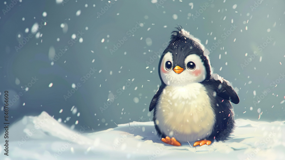 A penguin stands in snow, turning its head as if emerging from it A penguin stands in snow, turning its head as if emerging from it