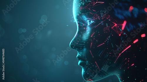 Advanced AI Head with DataDriven Glowing Lines Generative AI