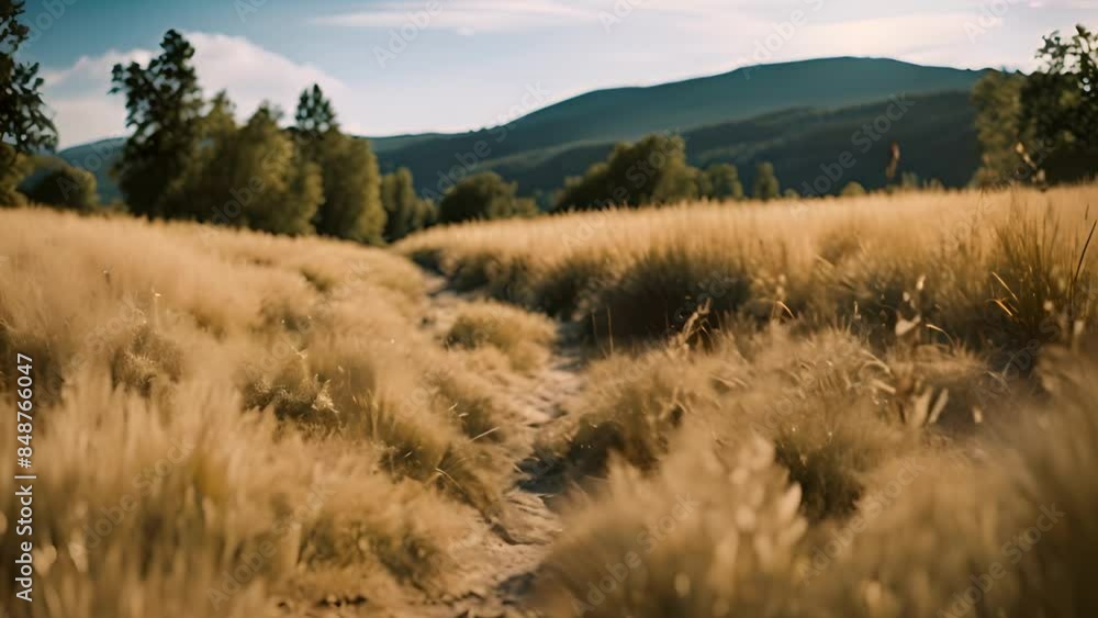 Path Through Golden Grass Field Generative AI Path Through Golden Grass Field Generative AI