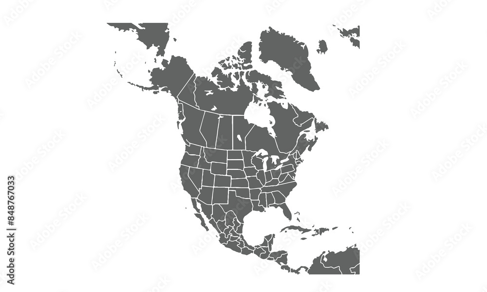 North america map isolated on white background. for website layouts, background, education, precise, customizable, Travel worldwide, map silhouette backdrop, earth geography, political, reports.