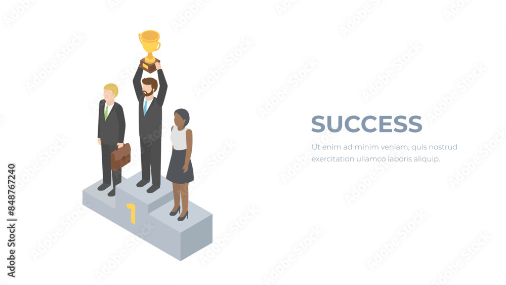 Success isometric business concept. Business people work progress. Success isometric business concept. Business people work progress.