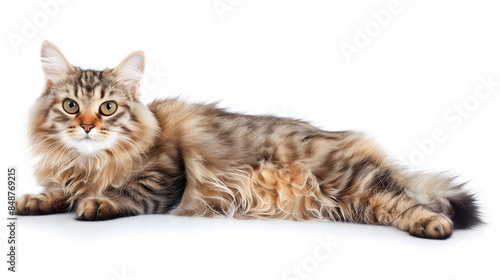 American Bobtail cat isolated on white background, showcasing short tail and playful expression