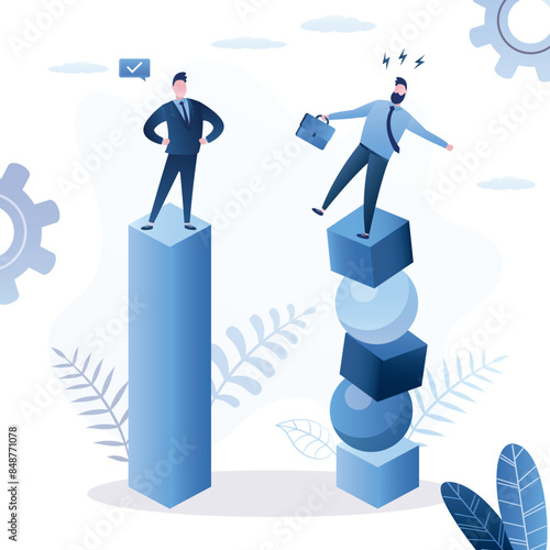Instability and lack of balance as business collapse, risk management. Uncertainty and fragile company management style with control loss