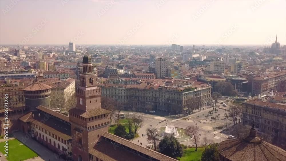 Drone aerial view of Milan downtown city centre, Italy Drone aerial view of Milan downtown city centre, Italy