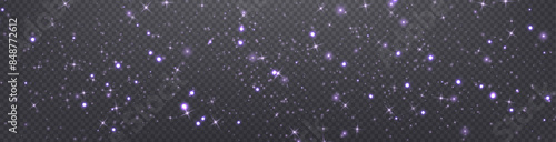 Purple glittering dots, particles, stars magic sparks. Glow flare light effect. Violet luminous points. Vector particles on transparent background. 