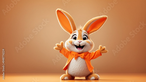 orane rabbit wearing orange t-shirt on white background photo