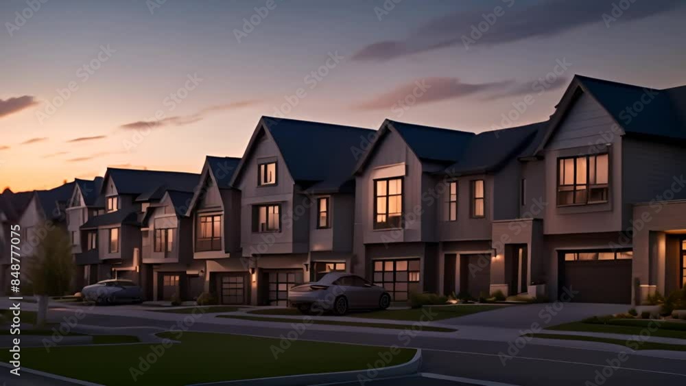 Modern Townhomes at Dusk Generative AI Modern Townhomes at Dusk Generative AI