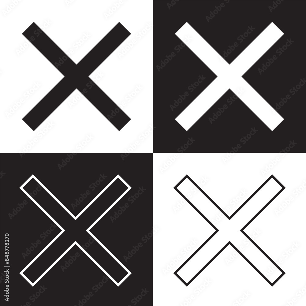 Close icon set. Delete icon vector. cross sign. isolated on white and black background. EPS 10 Close icon set. Delete icon vector. cross sign. isolated on white and black background. EPS 10