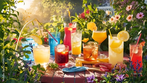 Cold summer drinks in garden