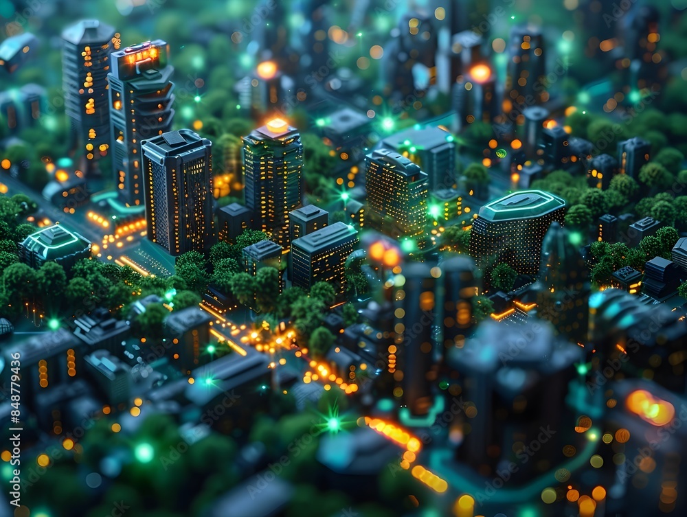 Obraz premium Futuristic AI Driven Smart City with Interconnected Systems and Autonomous Technology