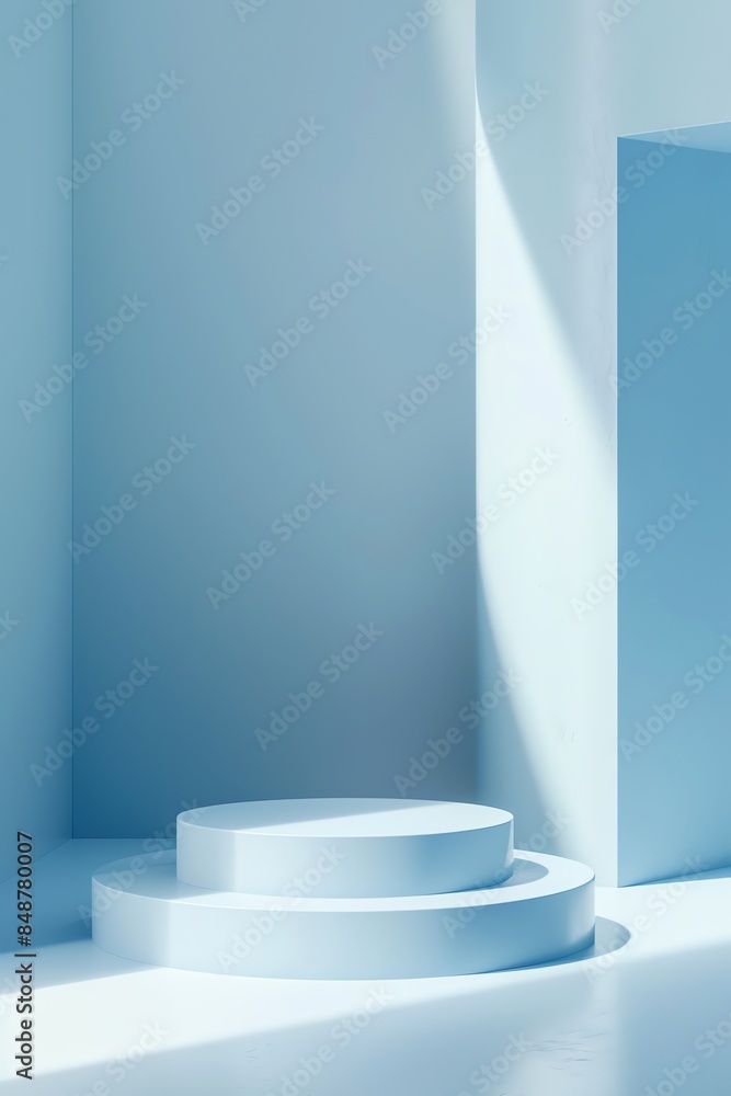 front view of 3d product mockup scene for products, relatively empty scene, plain colour, pastel colour 2:3, blue front view of 3d product mockup scene for products, relatively empty scene, plain colour, pastel colour 2:3, blue