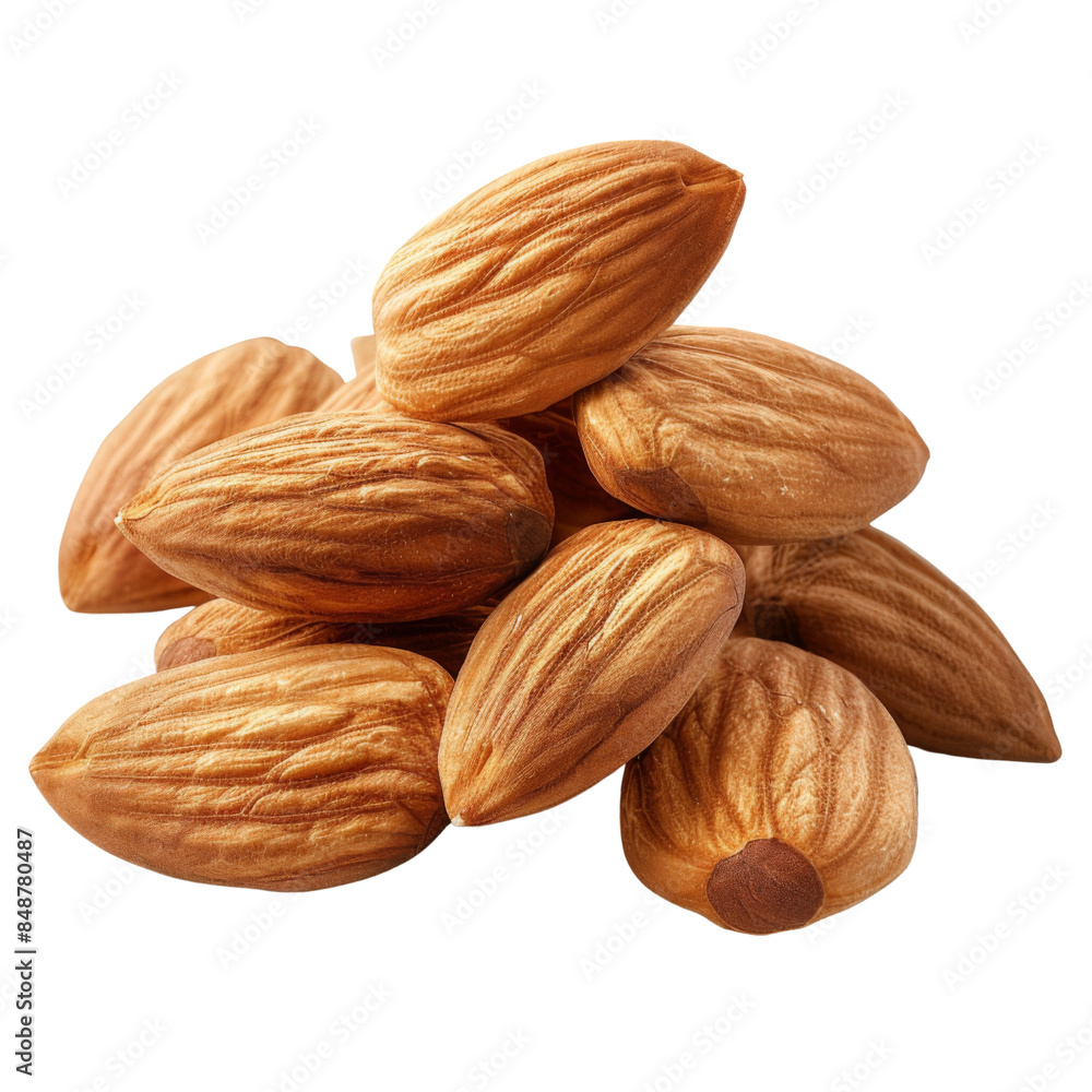 Close-up of a pile of whole almonds transparent background, PNG Close-up of a pile of whole almonds transparent background, PNG