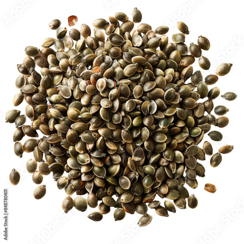 Close-up of a pile of hemp seeds, showcasing their texture and natural color transparent background, PNG photo