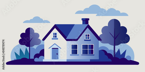 House featuring roof and windows. A house with a roof and windows, standing tall and inviting amidst a serene neighborhood.