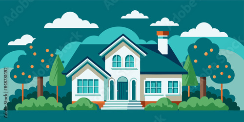 House featuring roof and windows. A house with a roof and windows, standing tall and inviting amidst a serene neighborhood.
