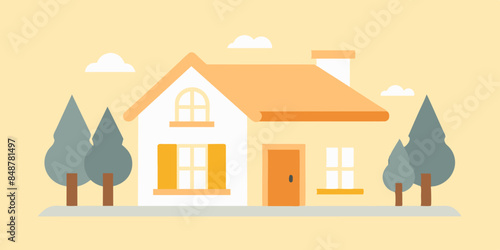 House featuring roof and windows. A house with a roof and windows, standing tall and inviting amidst a serene neighborhood.