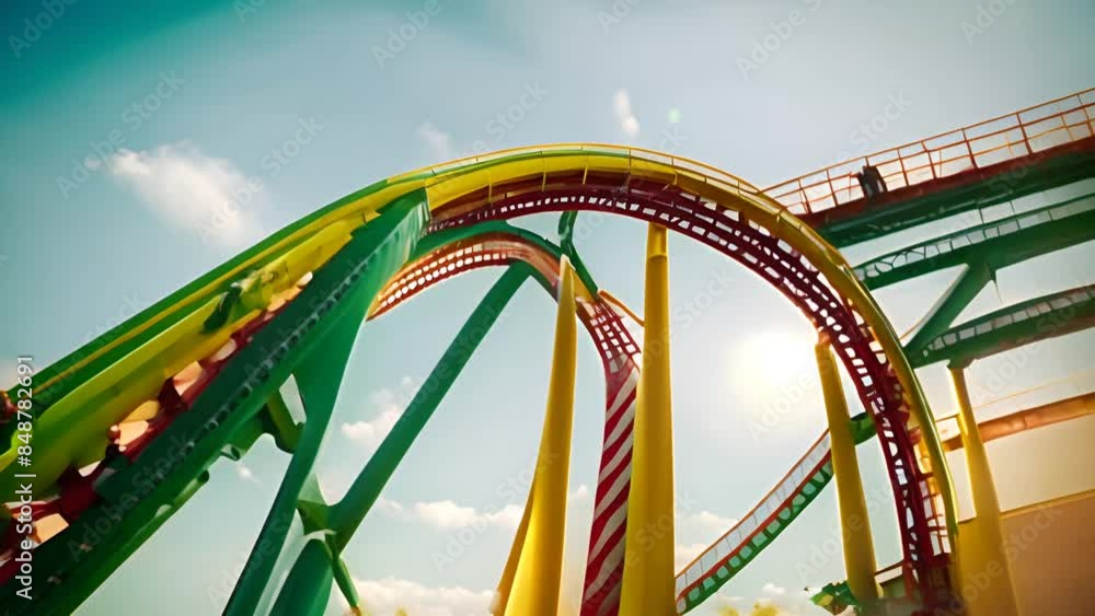 Colorful Roller Coaster Loop at Amusement Park Generative AI Colorful Roller Coaster Loop at Amusement Park Generative AI
