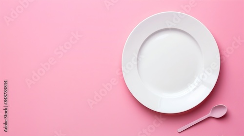 upside down white plate on pink background Minimal style Top view : Generative AI