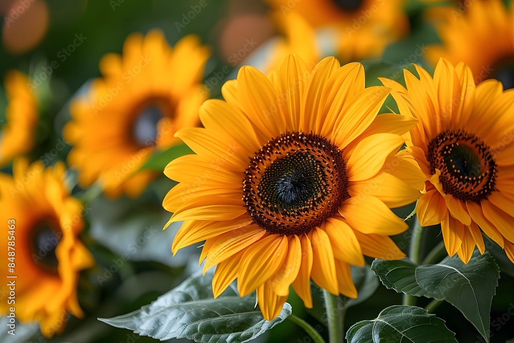 Fototapeta premium Vibrant Yellow Sunflowers Blooming in Sunny Garden for Summer Wallpaper