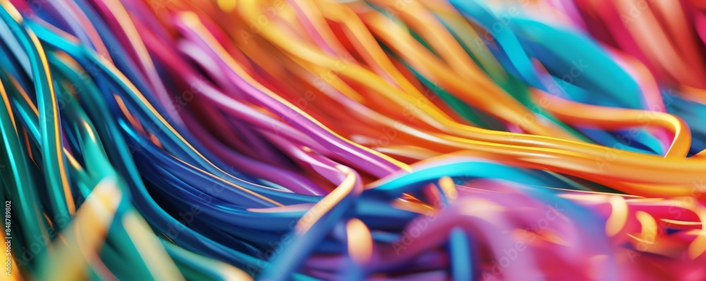 Close up of colorful fibre cables, optics wires cable banner. Generative AI. Close up of colorful fibre cables, optics wires cable banner. Generative AI.