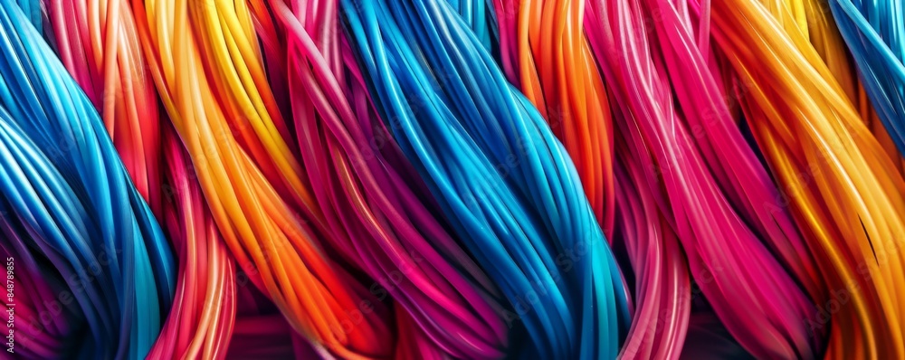 Close up of colorful fibre cables, optics wires cable banner. Generative AI. Close up of colorful fibre cables, optics wires cable banner. Generative AI.