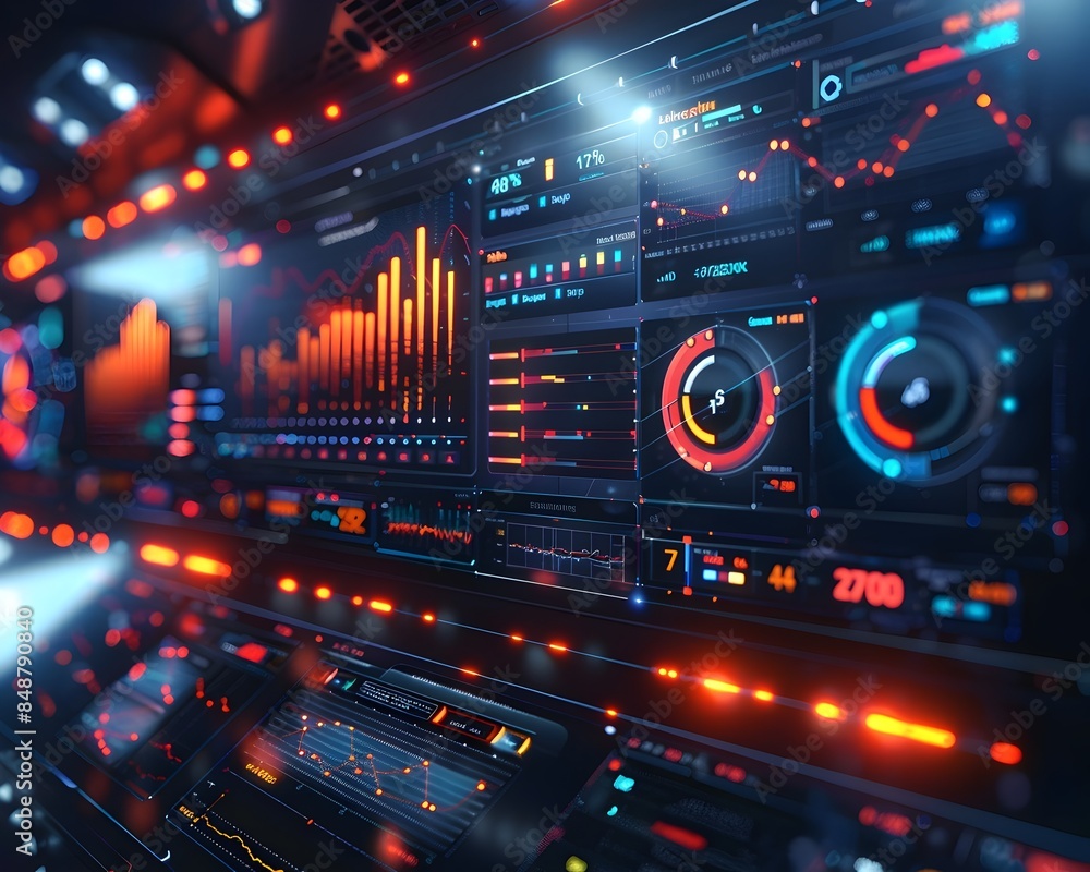 Futuristic Digital Dashboard Showcasing Business Metrics and Analytics on a Corporate Interface Futuristic Digital Dashboard Showcasing Business Metrics and Analytics on a Corporate Interface