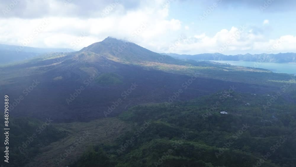 Aerial view of Lake Batur and Mount Batur in Kintamani, Bali, Indonesia Aerial view of Lake Batur and Mount Batur in Kintamani, Bali, Indonesia
