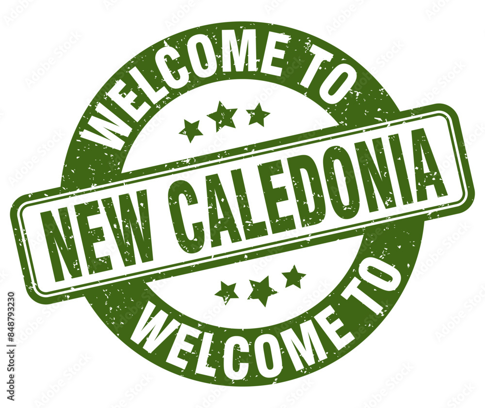 Welcome to New Caledonia stamp. New Caledonia round sign Welcome to New Caledonia stamp. New Caledonia round sign