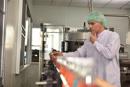 QC manager inspecting the quality of a beverage product in the production process photo