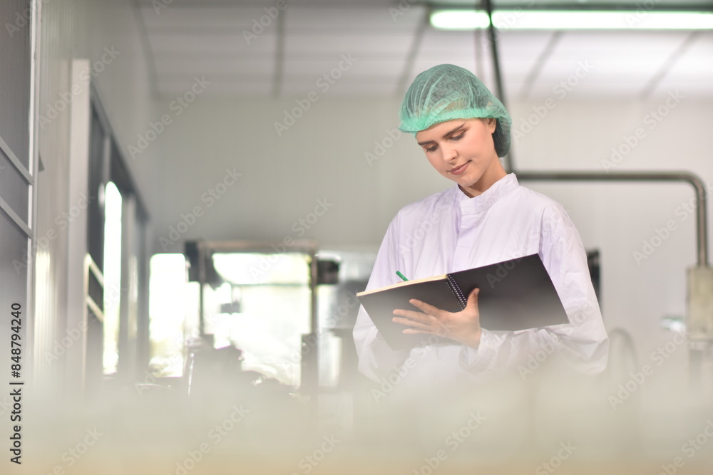 QC manager inspecting the quality of a beverage product in the production process QC manager inspecting the quality of a beverage product in the production process