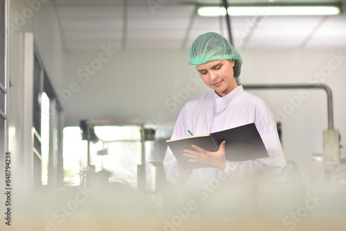 QC manager inspecting the quality of a beverage product in the production process