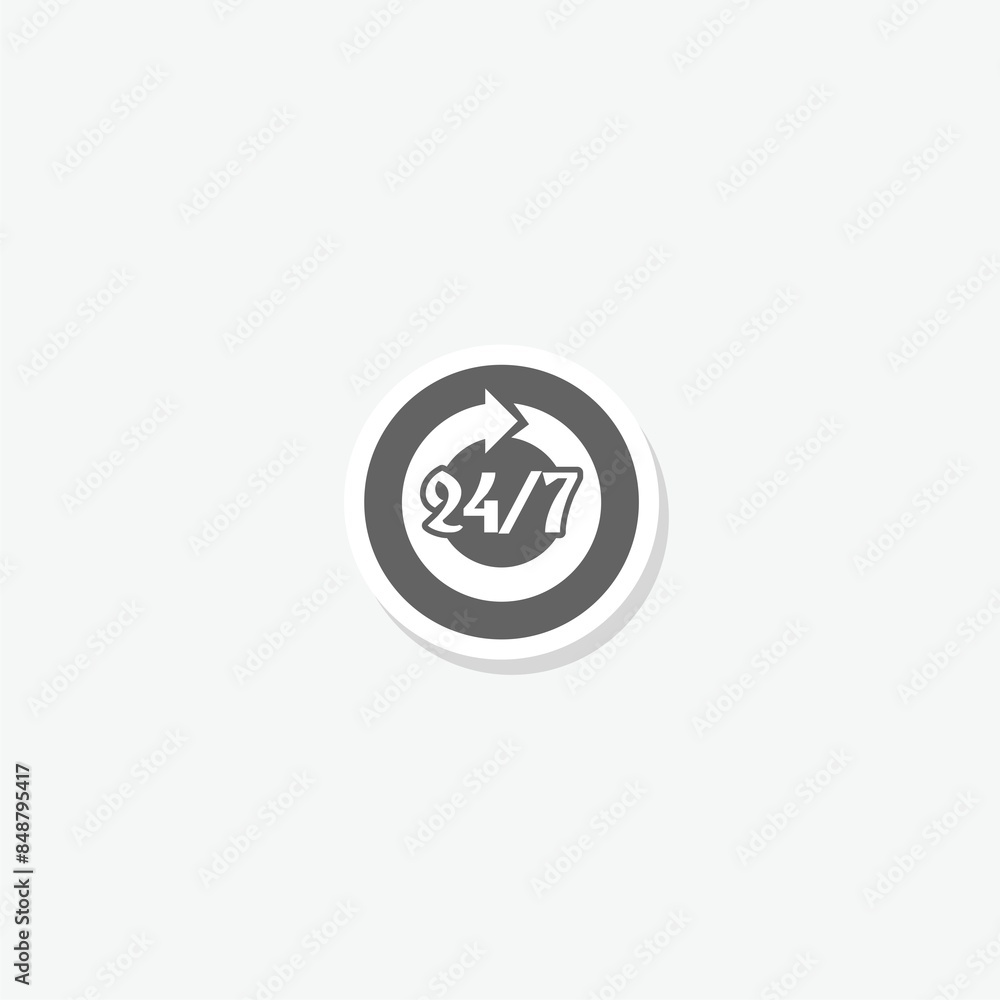 Open 24 7 hour icon sticker isolated on gray background Open 24 7 hour icon sticker isolated on gray background