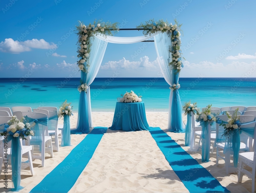 Fototapeta premium beach chairs and umbrellas