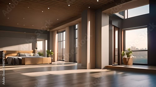 Wallpaper Mural Modern Bedroom With City View and Wooden Ceiling Generative AI Torontodigital.ca