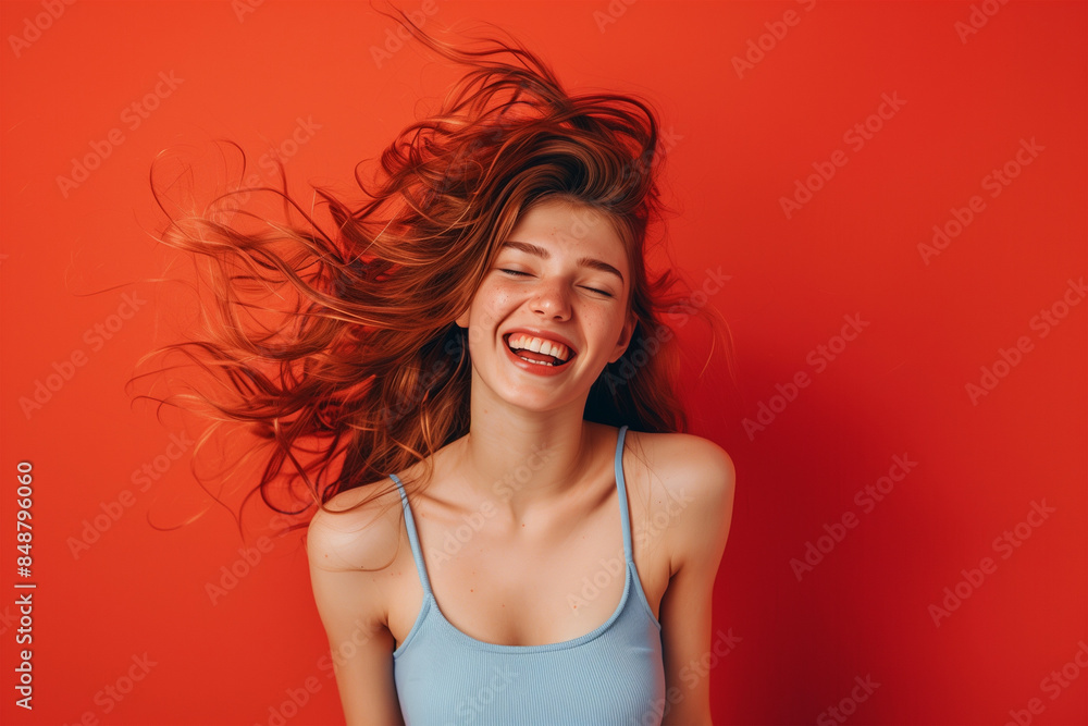 Happy young model posing in isolated studio Happy young model posing in isolated studio