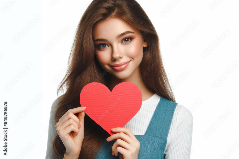 girl holding empty red paper heart Isolated on white background girl holding empty red paper heart Isolated on white background