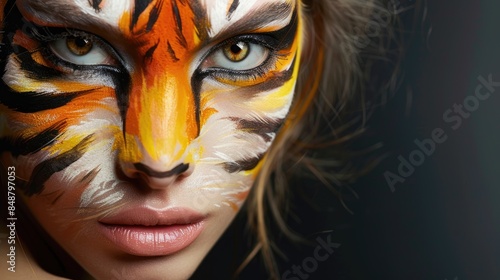 Attractive lady with tiger inspired makeup