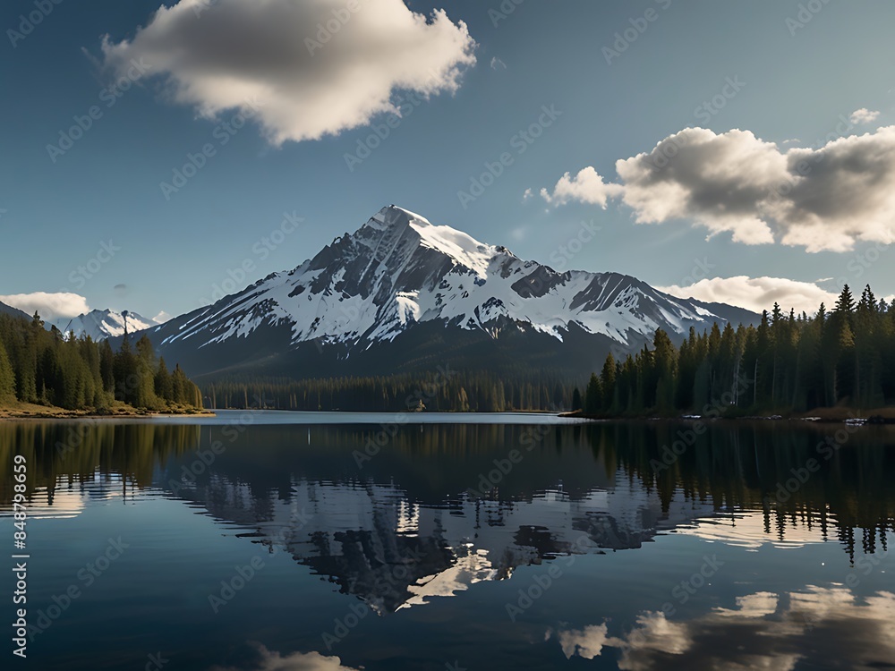 a breathtaking, serene mountain landscape a breathtaking, serene mountain landscape