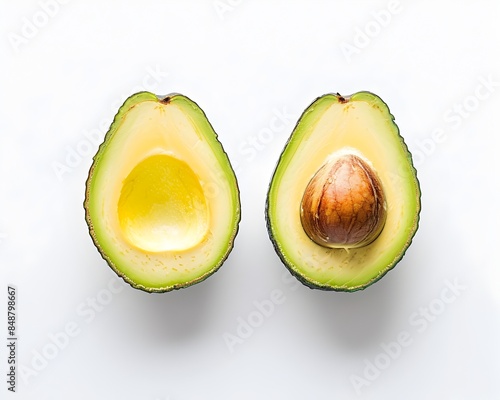 Perfectly Ripe Avocado Halves Displayed on Clean White Background