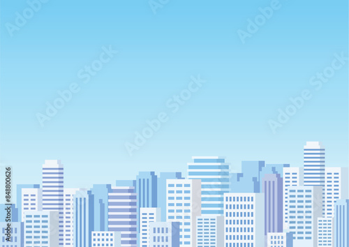 高層ビルが見える都市と青空のイラスト